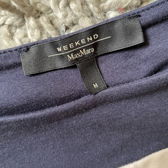 Max Mara Weekend Casual Jersey | Women's Navy & Beige Long Sleeve Shirt - Picture 8 of 12